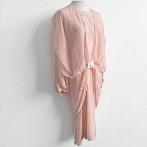 Vintage Blush Pink Draped Dress Dolman Sleeve, Dreamy Coquette 10